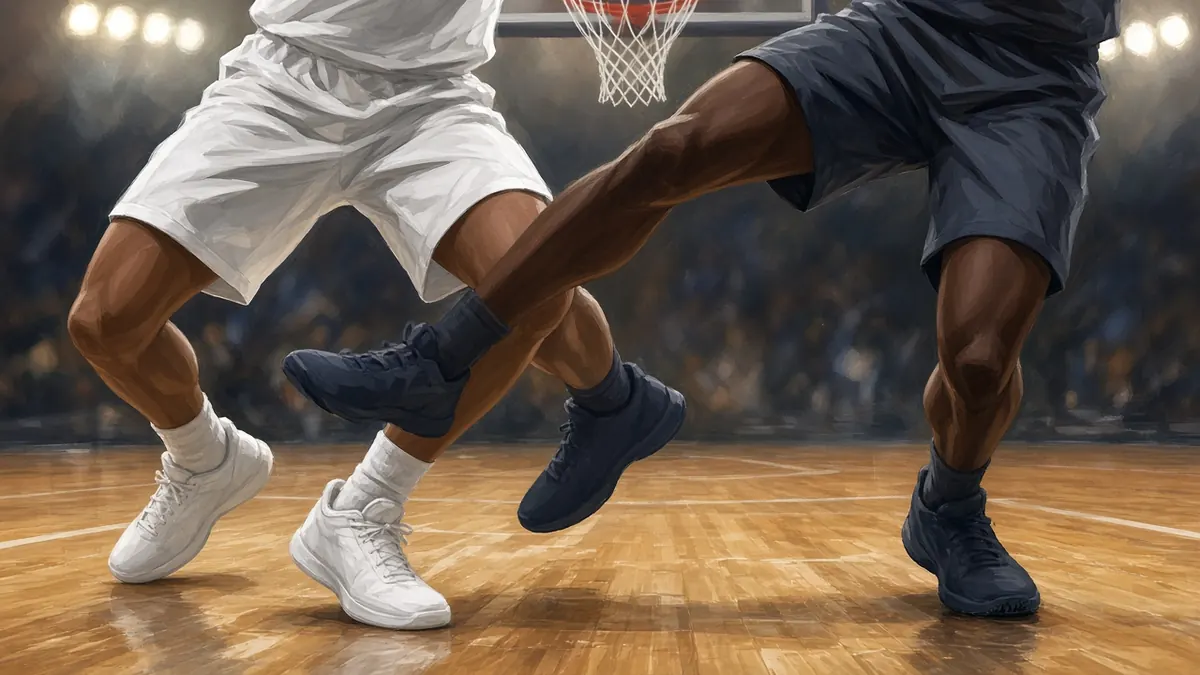 Illustration of two players battling for position in the paint under the rim