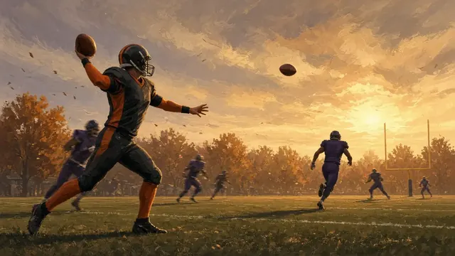 Illustration of an empty football stadium after a game with scattered light on the field and stands