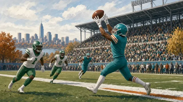 Illustration of an empty football sideline bench under stadium lights after a game