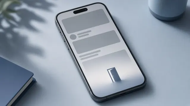 Illustration of a generic smartphone on a desk with a blank glowing news-card layout fading out, beside a desk calendar